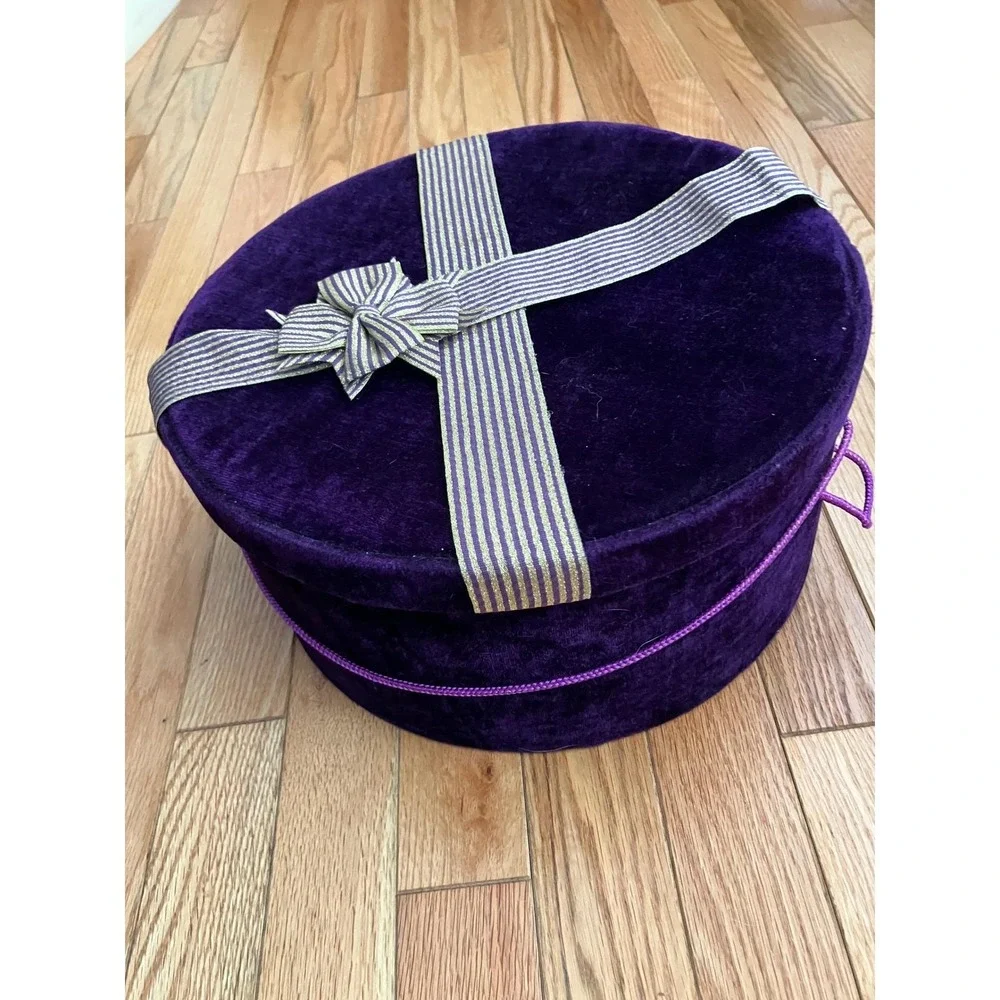 Vintage Purple Round Velvet Hat Box Storage Container Decorative‎ Gift Present